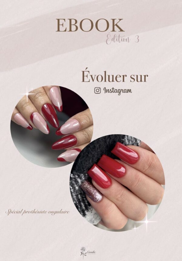 deux photos en rond de manucure rouge et pailletés