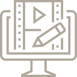 Icone d'un ordinateur avec un film vidéo et un crayon